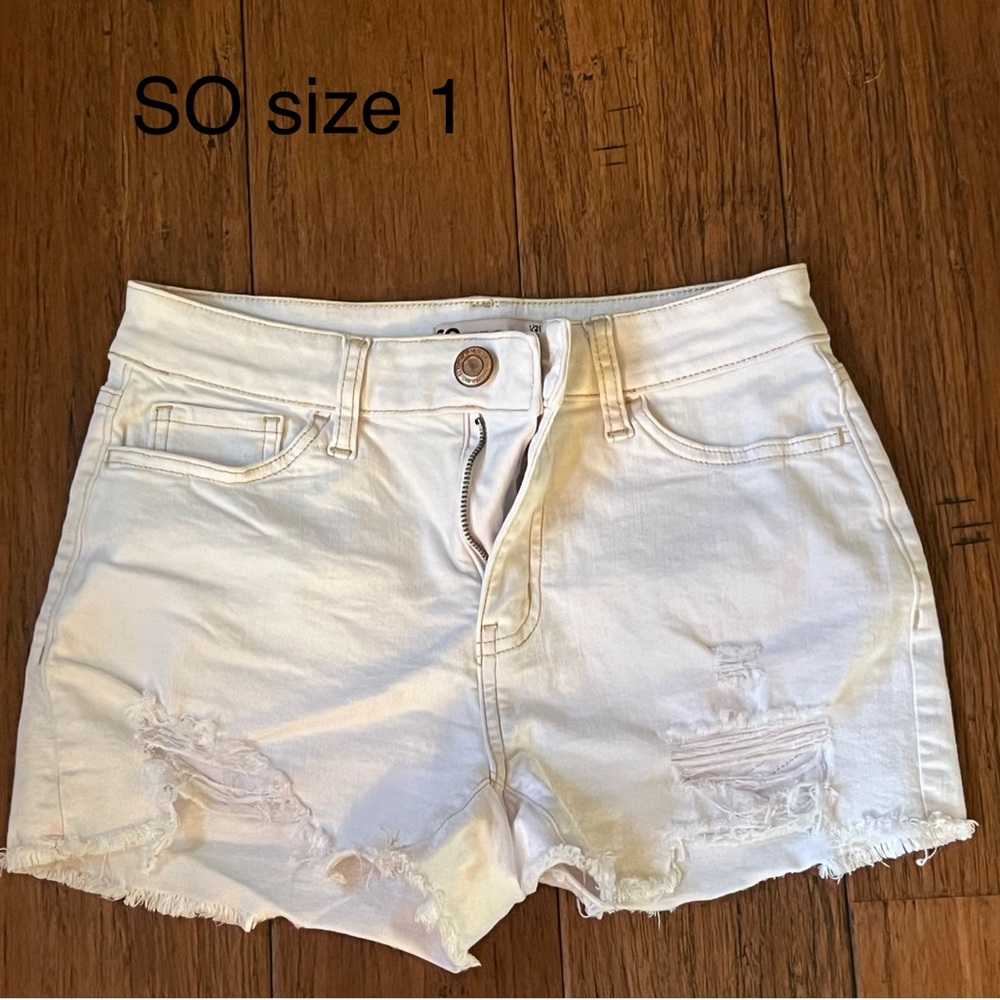 SO Juniors Distressed White Jean Shorts